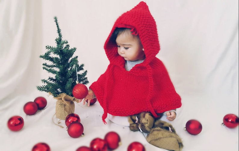 Baby shower Christmas photo prop Baby Christmas outfit Baby girl clothes Baby gift Santa baby Chirstmas baby Red baby poncho