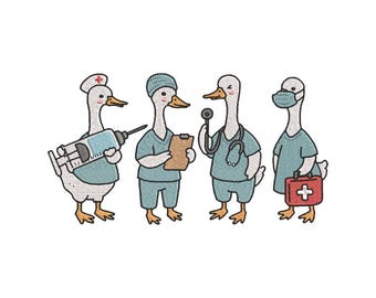 Goose Nurse File, Silly Goose Embroidery Design, Mama Goose With Baby Machine Embroidery, Include 4 Sizes, Download Instant
