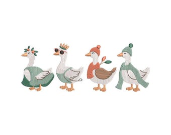Silly Goose Embroidery Design, Mama Goose With Baby Machine Embroidery, Include 4 Sizes, Download Instant