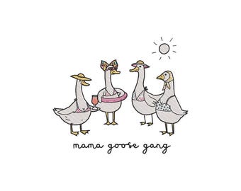 Silly Goose Embroidery Design, Mama Goose Gang With Baby Machine Embroidery, Include 4 Sizes, Download Instant
