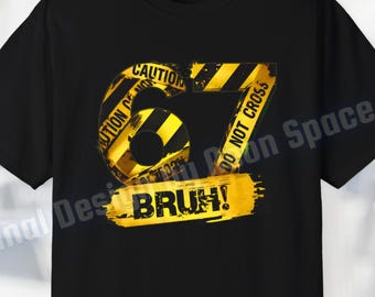 Camiseta de jerga 67, ropa urbana viral Six Seven, gráfico de rayas de precaución