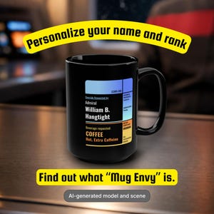 Personalized Sci Fi Coffee Mug Custom Rank and Name 15oz Black Mug Nerd Gift Futuristic Interface Mug