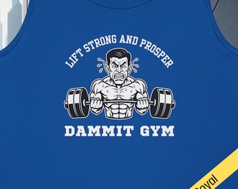 Lift Strong and Prosper Tank Top, Funny Sci-Fi Gym Shirt with Pointy-Eared Alien, Valentines Gift for Him, Gym Rats, and Fitness Fans