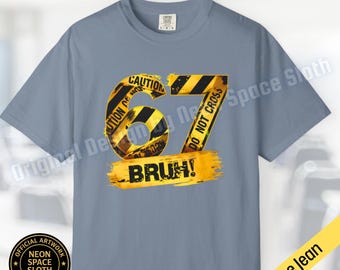 67 Slang Shirt, Viral Six Seven Streetwear, Caution Stripe Graphic