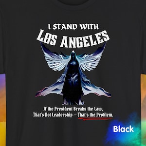 Ich stehe mit Los Angeles Shirt, verteidige das ordentliche Verfahren und die Einwanderungsgesetze