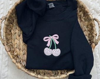 Sweat-shirt brodé cerises et noeud | Cadeau Pan Dulce