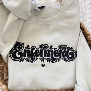 Enfermera Embroidered Sweatshirt: Talavera Design, Mexican Nurse Gift immagine 1
