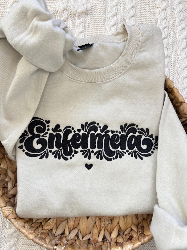 Enfermera Embroidered Sweatshirt: Talavera Design, Mexican Nurse Gift immagine 1