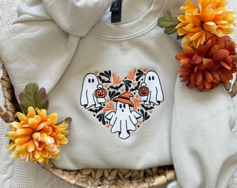Talavera Ghosts Embroidered Sweatshirt | Halloween Sweatshirt | Tirck or Treat and Witches Crewneck