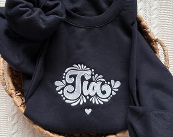 Sweat-shirt brodé Tia : motif Talavera mexicain, couleurs personnalisées