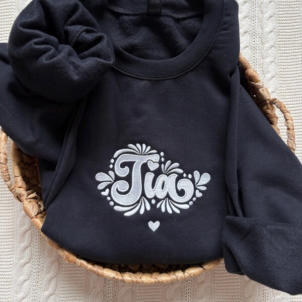 Embroidered Tia Sweatshirt: Mexican Talavera Design, Custom Colors