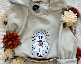 Sweat brodé fantôme Talavera : cadeau d'Halloween pour amateur de café