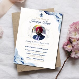 Zaproszenie na pogrzeb Sikh Punjabi, indyjskie zawiadomienie o pogrzebie, pogrzeb Sikh, karta pogrzebowa Punjabi, wyślij przez WhatsApp, szablon, edytuj