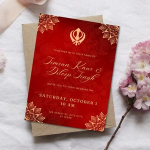 Modelo de convite de casamento indiano em Punjabi, convite de casamento Sikh personalizável, casamento em Punjabi Anand Karaj, modelo de casamento indiano, editável