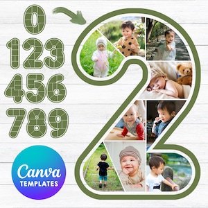 Numbers Canva Frame Templates 0-9 Bundle, Photo Frames for Canva, Mosaic Numbers Drag and Drop, Collages de Numeros, Digital Download