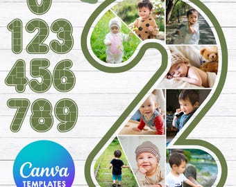 Numbers Canva Frame Templates 0-9 Bundle, Photo Frames for Canva, Mosaic Numbers Drag and Drop, Number Collages, Digital Download