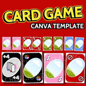 Aanpasbare speelkaart sjabloon, afdrukbare spelkaarten voor CANVA-sjablonen, gepersonaliseerd kaartontwerp, direct digitaal te downloaden met kaartendoos