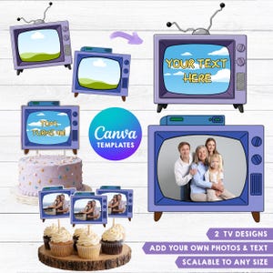 Retro TV Canva Frame Template, Television Photo Border, Simpson Custom Cake Topper & Cupcake, 90s Party Decor Picture, Digital Download