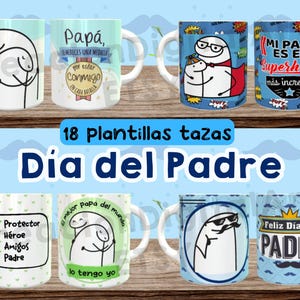 Puede incluir: Conjunto de 18 diseños de tazas imprimibles con ilustraciones de figuras de palitos con varios mensajes para el Día del Padre. Los diseños incluyen frases como "Papá, mereces una medalla por estar conmigo", "Mi papá es el superhéroe más increíble", "Protector, Héroe, Amigos, Padre", "El mejor papá del mundo, lo tengo yo", y "Feliz Día del PADRE".