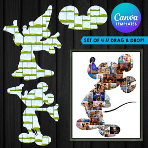 Magical Theme Park Photo Collage Canva Template, Set of 4, Mouse Silhouette Frame, Family Vacation Memories, Drag and Drop, Digital Download