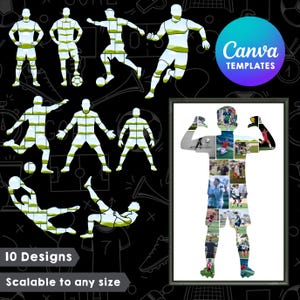 Soccer Player Photo Collage Canva Frames, 10 Football Frames For Canva, Sports Team Gift Custom Poster, Coach Present, Drag & Drop Digital image 1