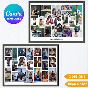 Bundle of 2 Teacher Photo Collage Templates, Customizable Gift, Professor & Class Poster, Teacher Appreciation Gift, Digital Download