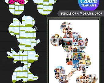 Canva Mickey and Minnie Photo Collage Bundle, 4 Photo Collage Mouse Bundle, Silhouette Canva Template, Drag and Drop, Digital Download