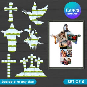 6 Christian Photo Collage Frames For Canva, First Communion or Baptism Gift, Jesus & Cross, Religious Poster Custom, Digital Download