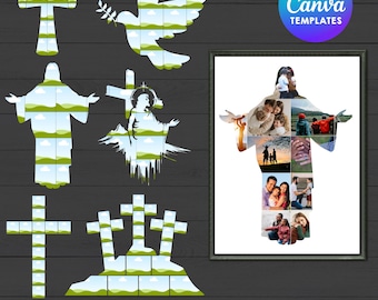 6 Christian Photo Collage Frames For Canva, First Communion or Baptism Gift, Jesus & Cross, Religious Poster Custom, Digital Download