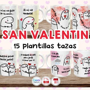 15 Plantillas Tazas Template Mug San Valentín Valentines Day Amor Love Parejas Enamorados CANVA png pdf editable download digital descarga