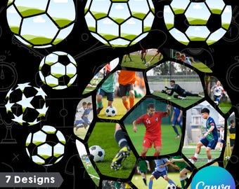 Soccer Ball Photo Collage Bundle, 7 Football Frames Canva Template, Sports Team Gift Custom Poster, Coach Present, Drag & Drop Digital