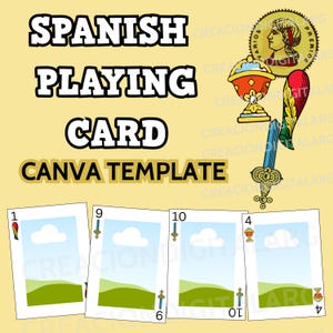 Spanische Spielkarten, anpassbare Vorlage, druckbare Spielkarten für CANVA, personalisiertes Kartendesign, Naipes Cartas Españolas Truco mit Box