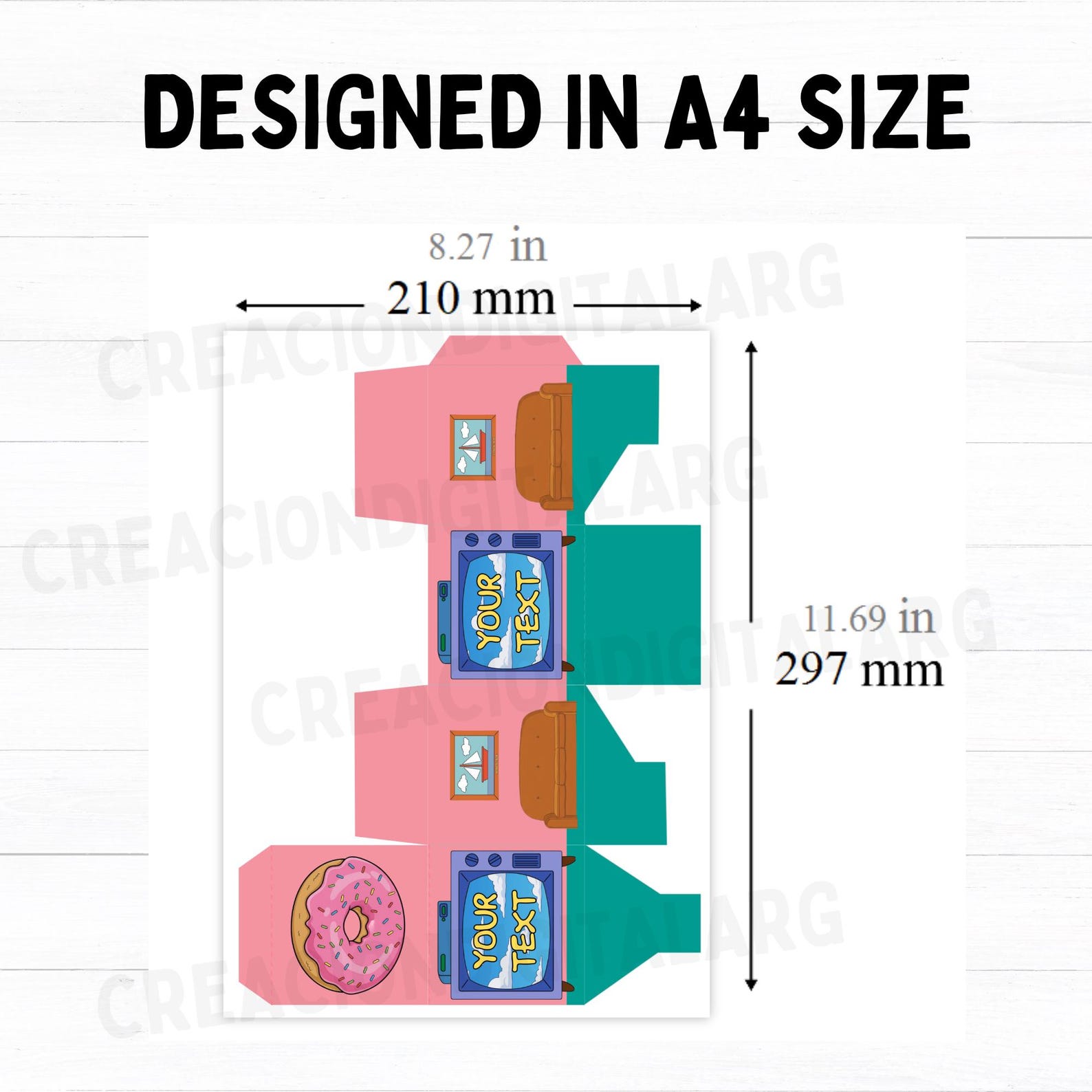 Box Printabe Printabe Retro TV Cartoon Gift Box CANVA Editable Template Funny Party ...