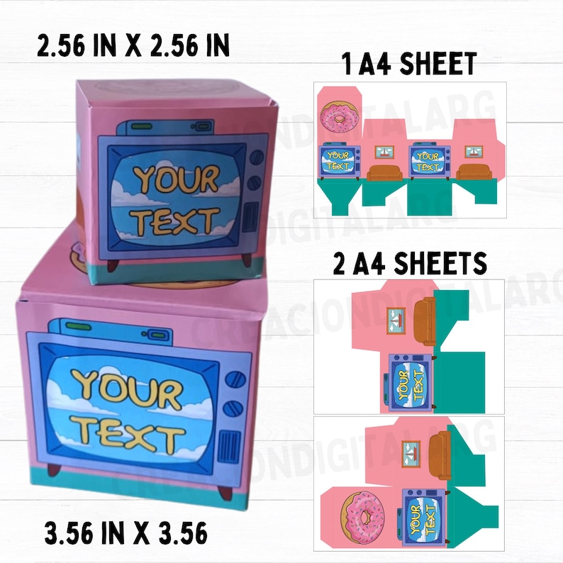 Box Printabe Printabe Retro TV Cartoon Gift Box CANVA Editable Template Funny Party ...