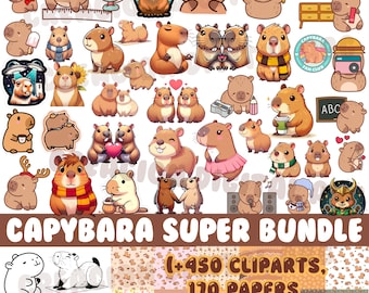 Capybara Super Bundle PNG Cliparts Papers Fonts Capybara Capybara Fashion 650 Files Digital Download Images Meme Backgrounds coloring drawings