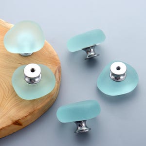 Soft Blue Drawer Handle – Frosted Finish Cabinet Knob, Light Blue Furniture Pull, Modern Hardware for Kitchen, Closet & More