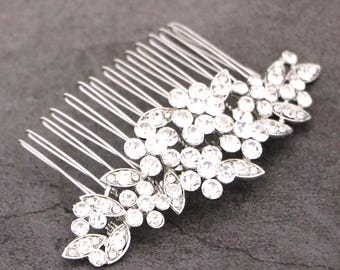 Bridal hair clip Rhinestone hair comb Silver Bridal comb Gold veil pin