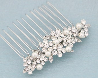 Silver Wedding hair comb Rhinestone hair comb Side Wedding comb Crystal hair piece hair comb Pearl hair jewelry Wedding hair bling Headpiece