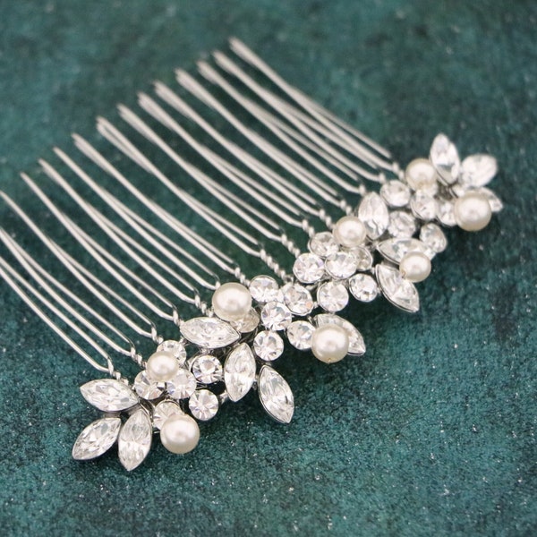 bridal hair piece pearl and crystal Side hair comb Vintage style Wedding hair comb Larger or Small Bridal hair comb Rhinestone Side comb in