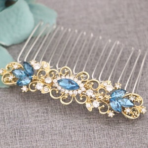 Blue Crystal Bridal Comb Blue Hair Accessories Navy blue Wedding hair comb Rhinestone hair piece Wedding hair accessories Bridal hair comb