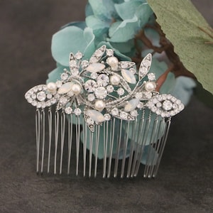 Silver Wedding hair comb White opal Bridal comb Crystal headpiece Navy blue hair comb Blue hair jewelry Montana Bridal hair comb Rhinestone