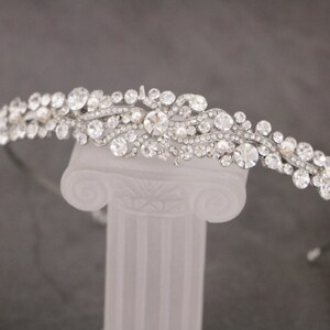 Silver Bridal headband Pearl and Crystal headband Bridal hair piece Wedding tiara Rhinestone headband tiara Wedding headband Hair jewelry image 1