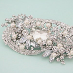 Silver bridal hair comb Large bridal side comb Bridal Rhinestone comb Bridal rhinestone crystal comb Pearl Bridal hair piece Crystal hairpin