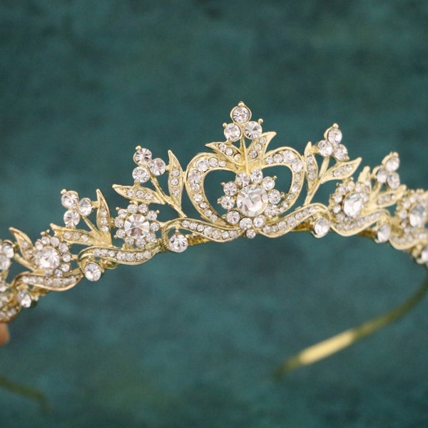 Gold Wedding tiara Simple Rhinestone tiara Rose gold Bridal tiara Headband Wedding hair tiara Vintage style Bridal headband tiara Headpiece