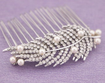 Silver Wedding hair comb Side bridal headpiece Wedding hair accessories floral Bridal hair comb Rhinestone Wedding comb Bridal hair piece