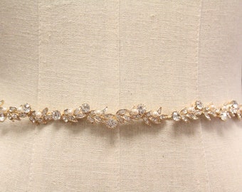 Bridal Sash gold Rhinestone Sash belts for Wedding dress Wedding Sashes and Belts Pearl Wedding belt with ribbon Bridal Belt Rhinestone belt
