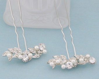 wedding pearl hair pin Wedding hair comb Silver Crystal hair pins Side bridal hair pins Wedding hair accessories hair pins Bridal hair pins