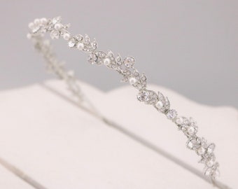 Simple Wedding tiara Pearl & Rhinestone Bridal Headband Wedding Headpiece Bridal Hair Accessories Pearl Wedding Headband Pearl Headband Side