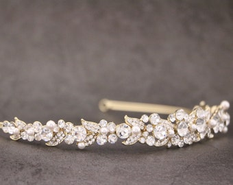 pearl and rhinestone wedding headband pearl and crystal Bridal headband simple wedding front tiara wedding head band rhinestone headband