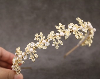 Pearl Wedding headband Gold Bridal headband Crystal simple headband Rose gold or Silver Wedding tiara Headband Bridal hair jewelry headband